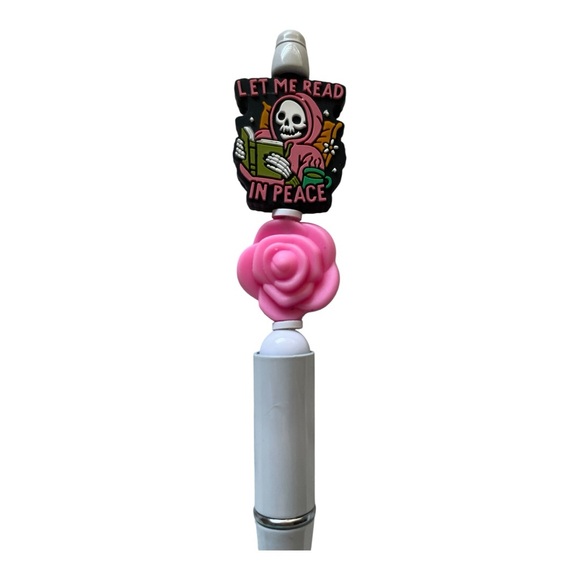 Hand Crafted Other - Handcrafted Pink Rose and Skull Pen Read In Peace